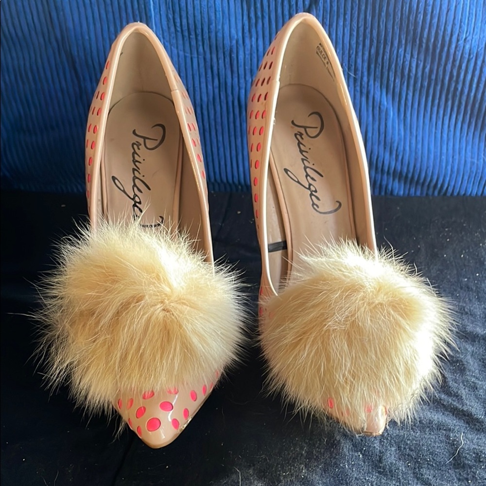 Perlina Pink and Tan Heels with Suede Finish